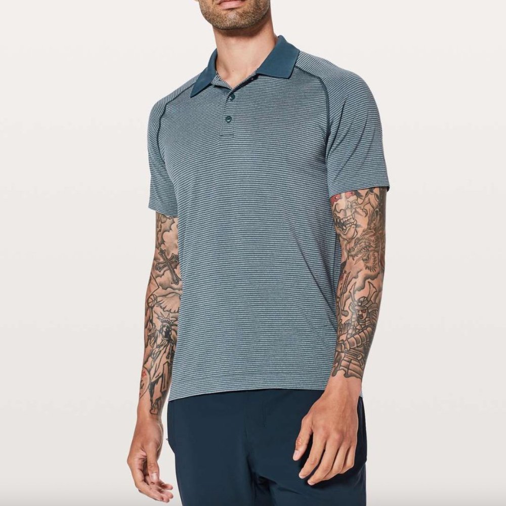 Lululemon Metal Vent Tech Polo - Blue/ Gray Stripe - Small